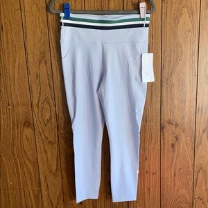 Athleta Light Gray Leggings with Striped Waistband
